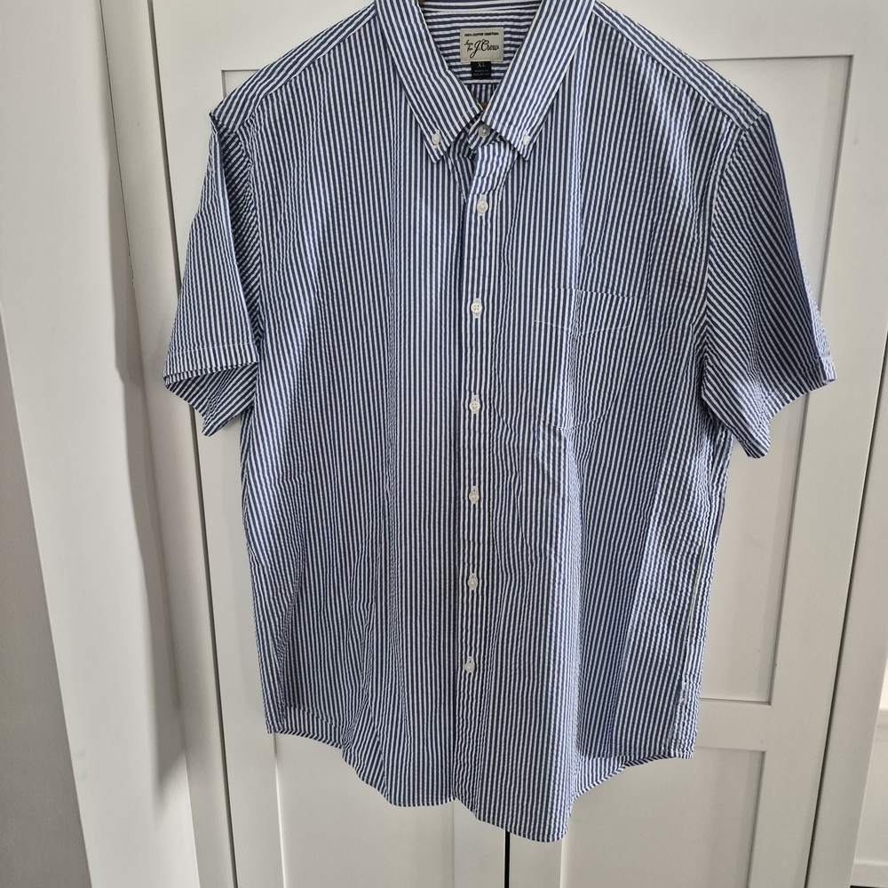 Men's Blue Striped JCrew Casual Button Down Shirt